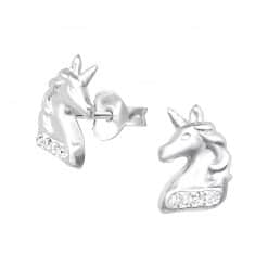 Eenhoorn / paard zilver oorstekers met steentjes