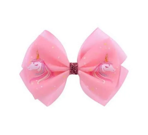 Eenhoorn haar clip strik roze