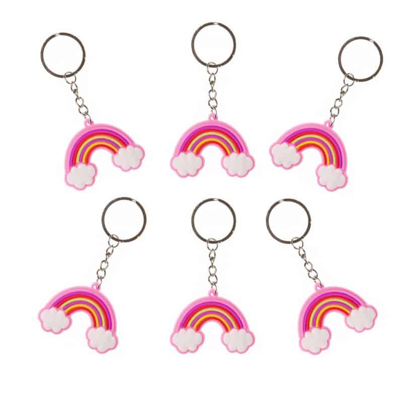 Regenboog sleutelhangers 6x traktatie cadeautjes