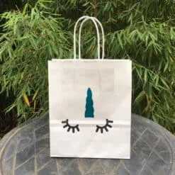 Eenhoorn cadeautasje wit met glitter turquoise