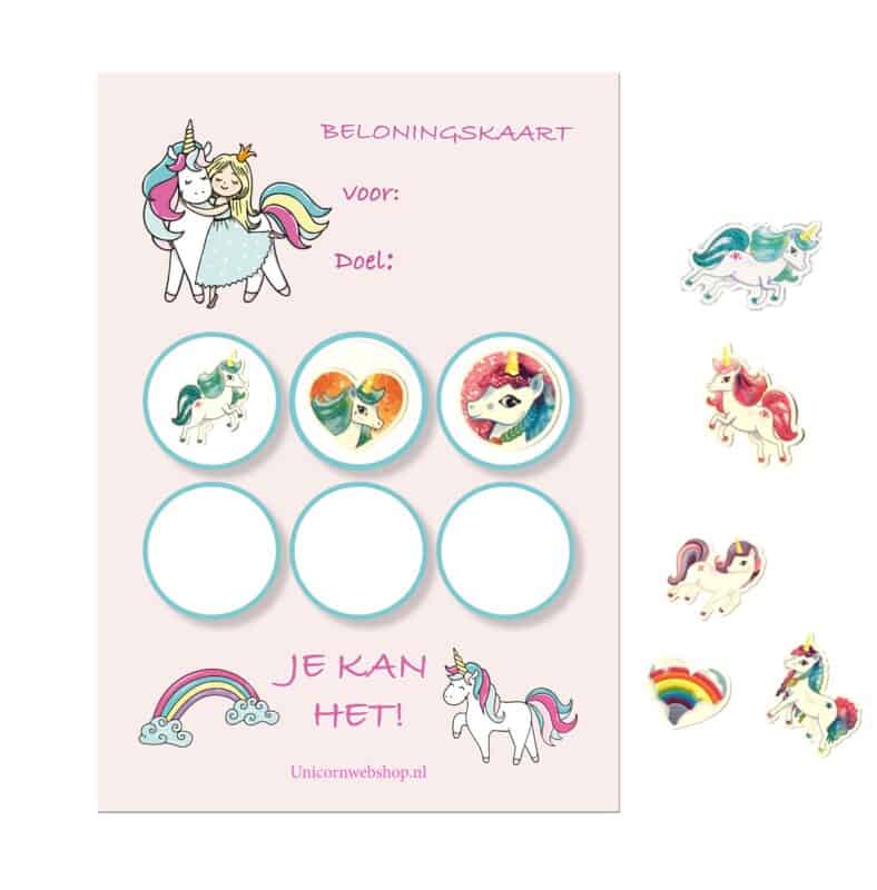 Eenhoorn beloningskaart voor kinderen met stickers