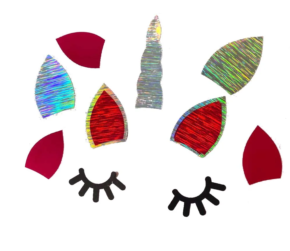 Eenhoorn stickers, hoorns, ogen en oren glitter roze